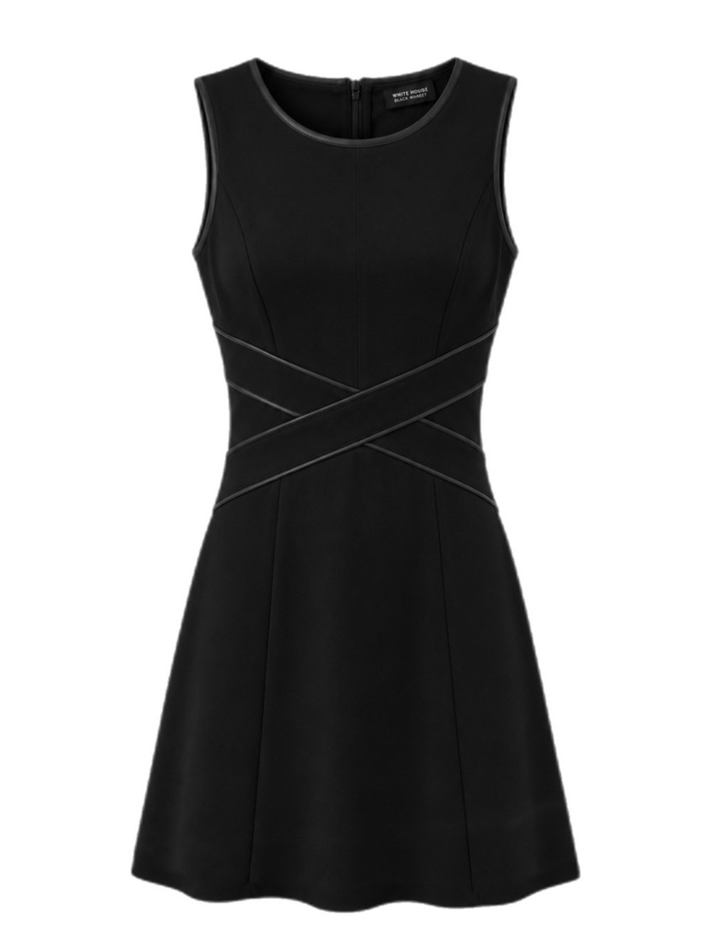 Sleeveless Black Fit-and-Flare Dress with Crisscross Waist
